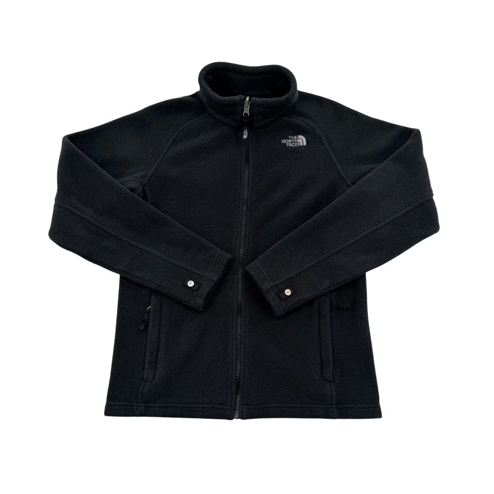 The North Face Boy Black Full Zip Fleece Jacket Size L 14/16 Mock Neck Mid Layer